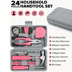 24-Piece Home Improvement Kit – Choice of Pink / Yellow, Ergonomic Handles, Book-Sized Box for Easy Storage & Quick Repairs