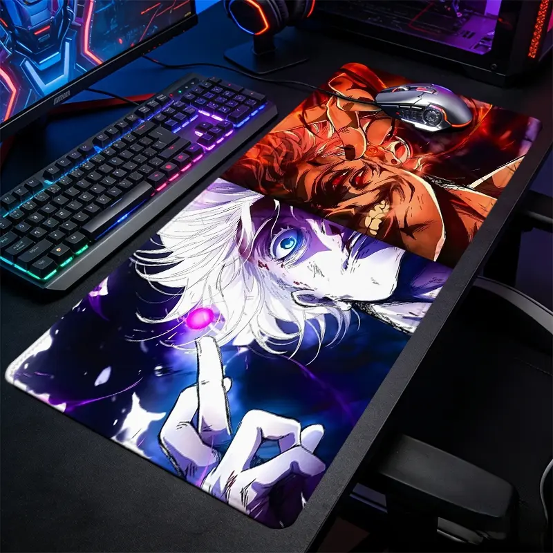 Anime Battle Character Large Gaming Mouse Pad, Computer Mouse Pad, Non Slip Mousepad, Extended XXL Desk Mat with Stitched Edge, Non-Slip Rubber Base, Waterproof, Cool Aesthetic, For Office Home Work & PC Gamer, Desktop Accessory