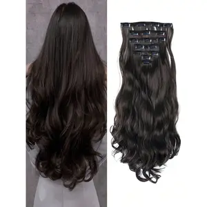 18-30 Inch Black Natural Long Curly Hair Extensions 16 Clips 7Pcs Daily Hair Pieces For Women