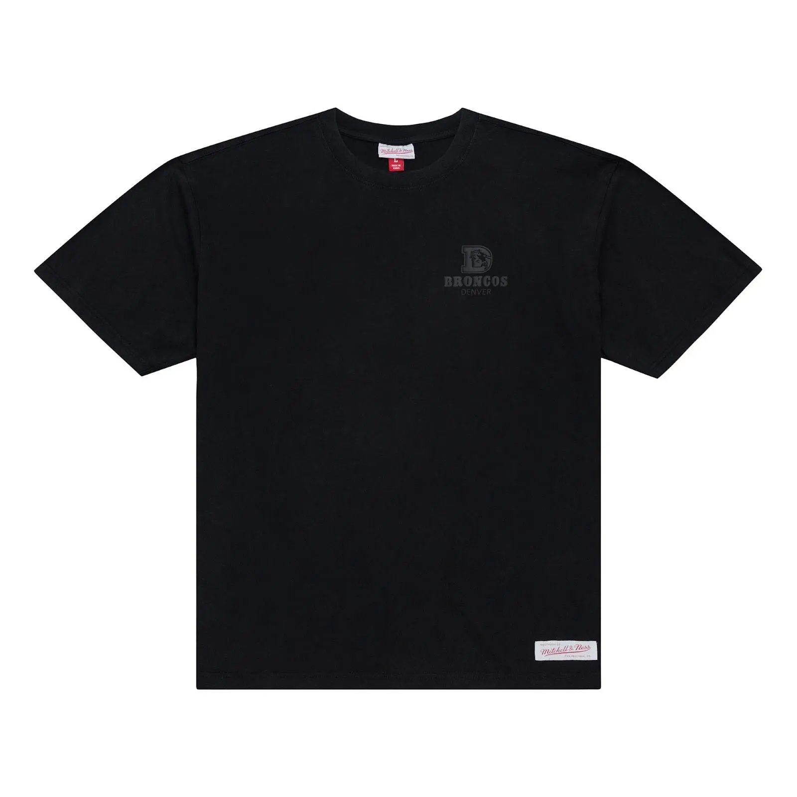 Denver Broncos Black Core Essentials T-Shirt NFL Throwback Tee Graphic Vintage Fan Gear Mitchell & Ness