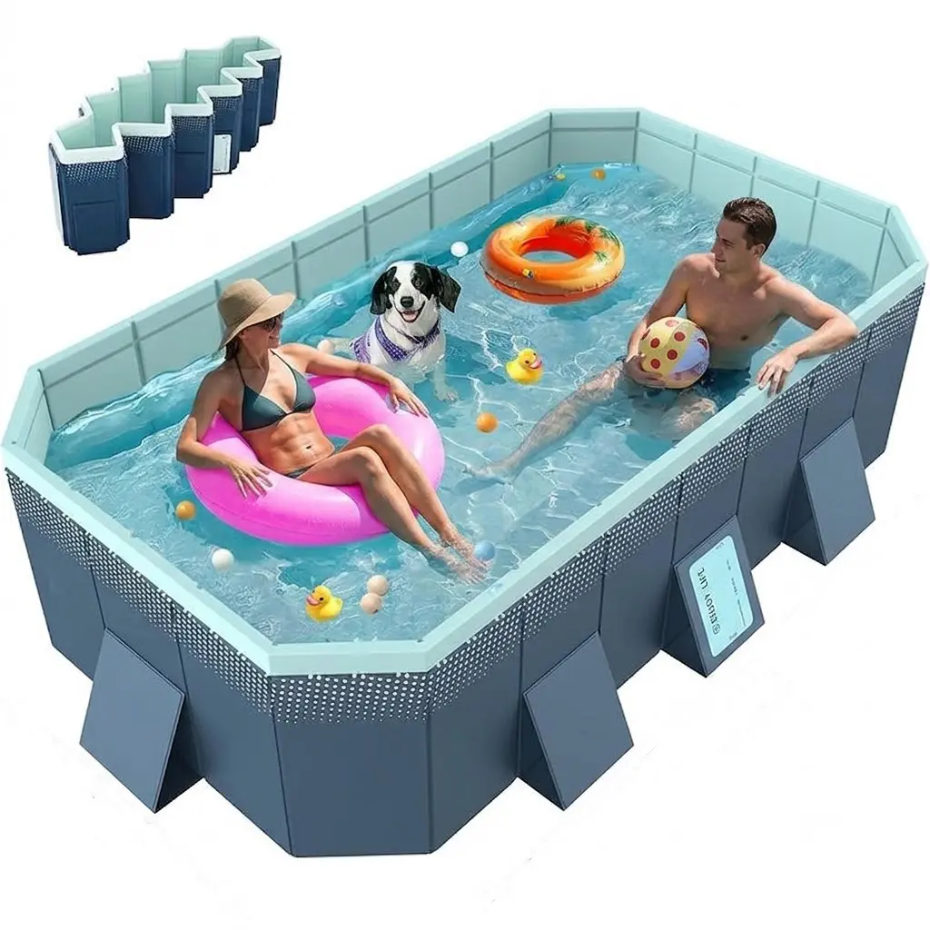 Large Foldable Swimming Pool, Foldable Frame Swimming Pool-NoInflation, Large Capacity, StableTriangular Support, Space - Saving Storage  for adults/children/pets/beach/patio/outdoor use
