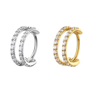 Oufer 20G Hinged Segment Aligned CZ Double Hoop Nose Ring 316L Stainless Steel Elegant Design