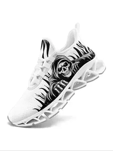 Men's Gothic Skull Running Shoes, Wide Fit Blade Design Tennis Sneakers, Breathable Comfortable Walking Trainers, Men's Gothic Fashion Shoes, Trendy Casual Trainers for Men, Fashionable Running Shoes