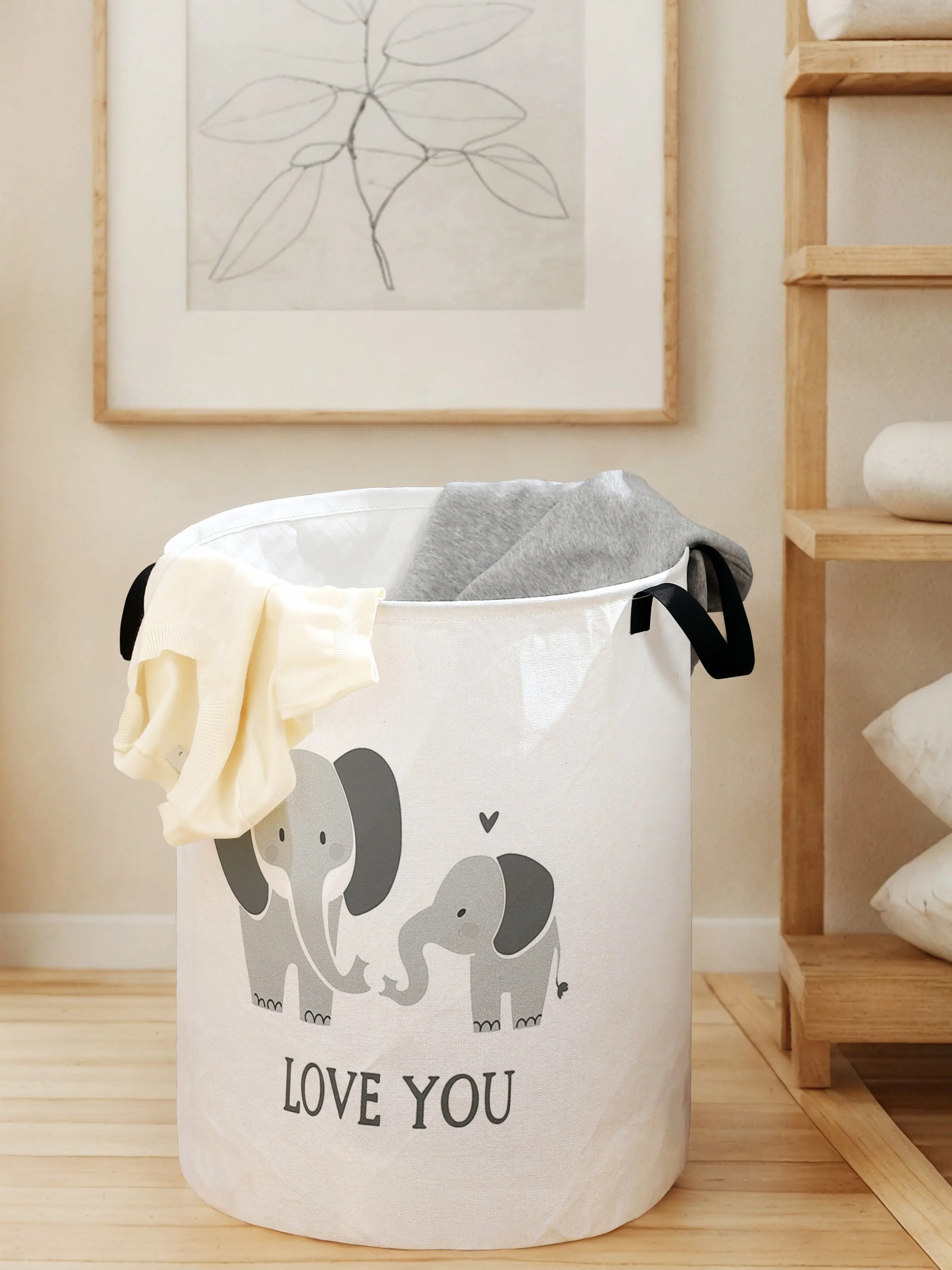 Elephant Print Portable Laundry Basket with Handle, Durable Foldable Collapsible Laundry Hamper, Clothes Storage Bin, Large Capacity Toy Organizer for All Seasons