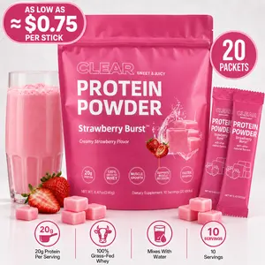 Strawberry Burst Clear Protein Powder with 20g Protein Per Serving, Grass-Fed Whey Isolate, Fast-Absorbing Muscle Recovery Drink Mix, Light Fruity Creamy Strawberry Flavor, 10 Servings