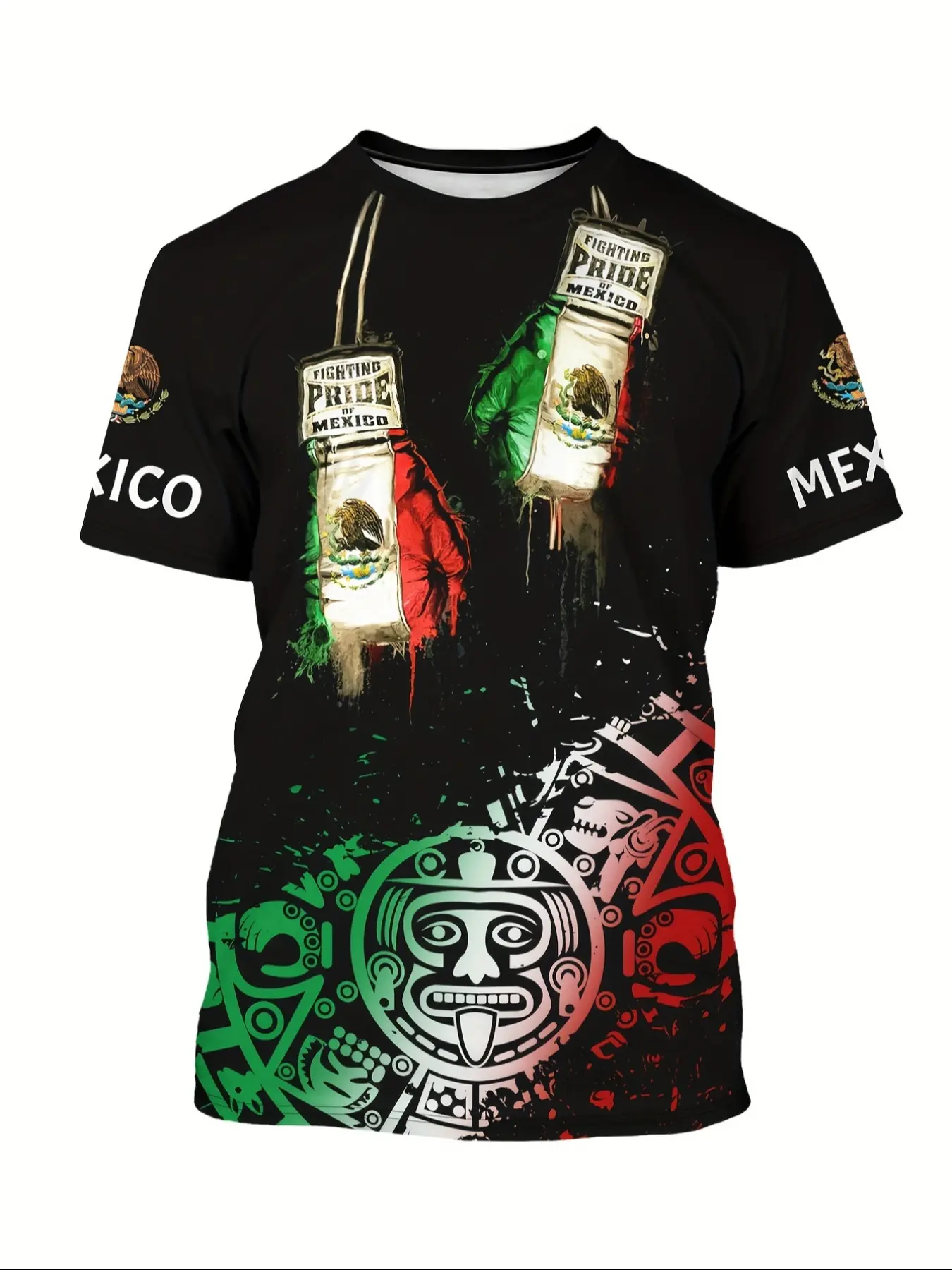 Men's Summer Boxing T-shirt - 3D Aztec print, short sleeves, crew neck, Streetwear, Aesthetic, Breathable. Casual style, polyester pinhole fabric with slight stretch, regular fit, printed logo, Fitted