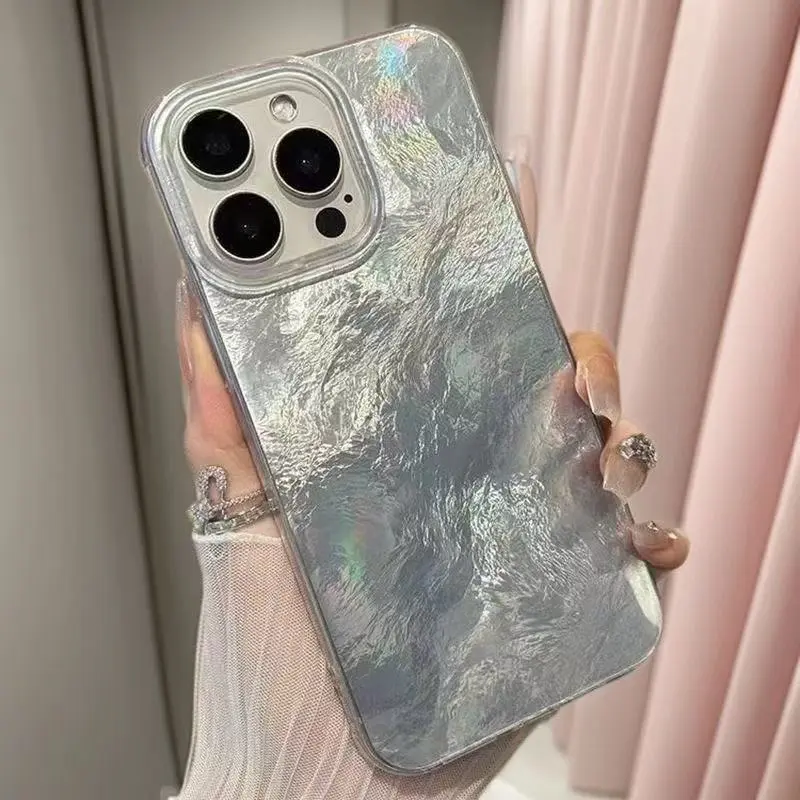 Crinkled Silver Foil Texture iPhone Case, Minimalist Raised Lens Frame Matte Anti-Fingerprint Shockproof Clear Phone Cover Compatible with iPhone 12 13 14 15 16 17 Pro Max