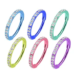 Anodized Titanium Micro Gem Hinged Nose Hoop 20g