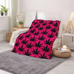 Pink and Black Cannabis Leaf Pattern Throw Blanket for Outdoor Camping and Cozy Home Use  Soft Plush Warm Blanket Perfect Gift for Nature Lovers  Festival Attendees  Music Events  Birthday Celebrations  Christmas Presents Lightweight Cozy Blanket