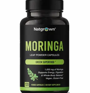 Natgrown Organic Moringa Capsules 1,000 mg - Pure Moringa Leaf Powder - Green Superfood Supplement - Vegan, Gluten-Free - 120 Capsules