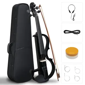 4/4 Full Size Electric Silent Violin Set w/ Case & Bow - Professional EQ Control, Headphone Output, Basswood Body & Piano Lacquer Finish