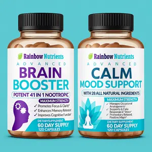 Brain Booster & Calm Mood Support Bundle – 68-in-1 Focus + Calm Supplement Pack to Boost Mental Clarity, Enhance Focus & Reduce Stress - 120 Capsules per bottle (240 total)