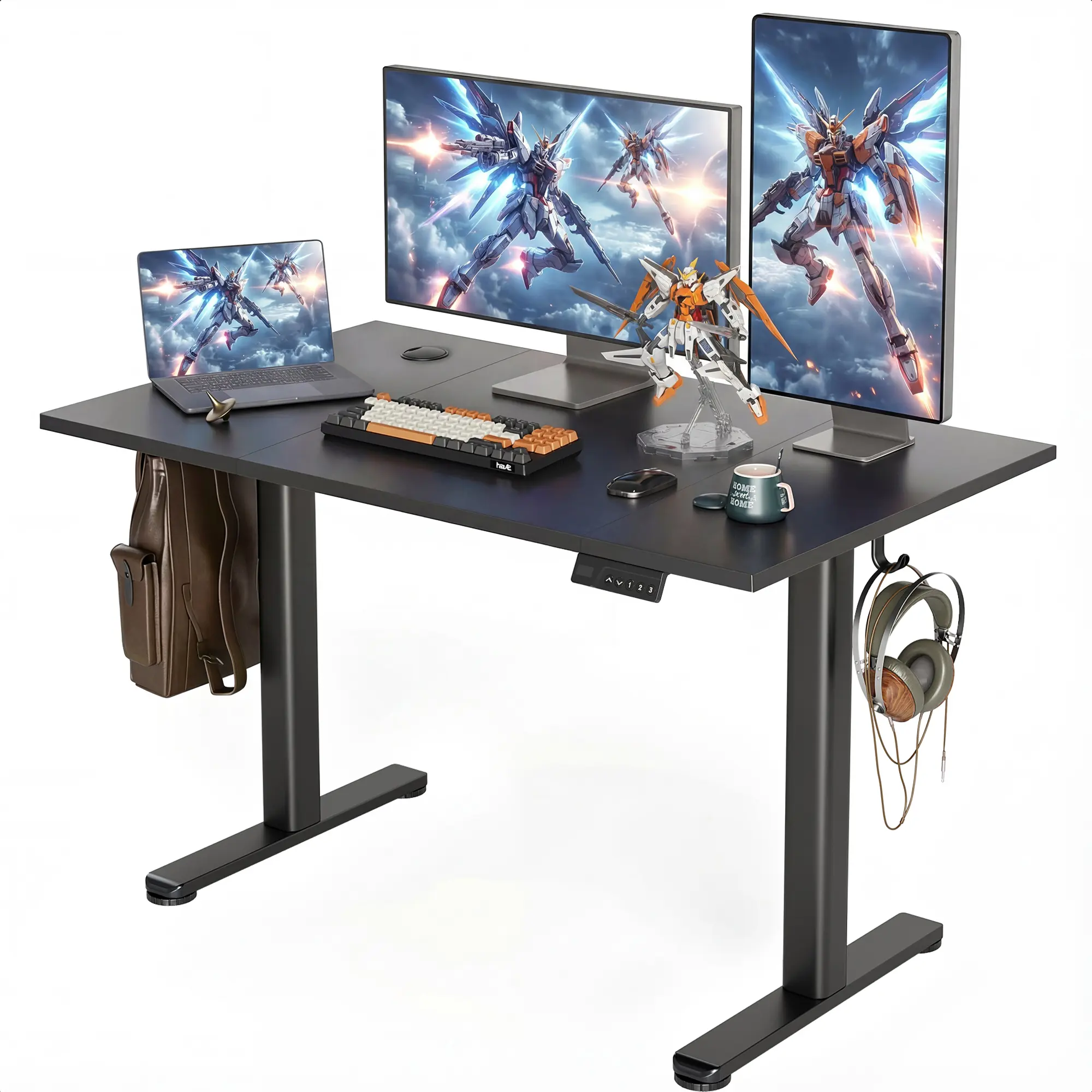 Claiks Electric Standing Desk, Adjustable Height Stand up Desks, 48 x 24 Inches Sit Stand up Desk for Home Office Computing, 3-Preset Memory Height Ergonomic Rising Desks, Black