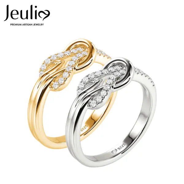 Jeulia Women's Classic 925 Sterling Silver Knot Ring - Round 30-Stone Geometric Female Engagement Band, Elegant Wedding Jewelry Gift for Her