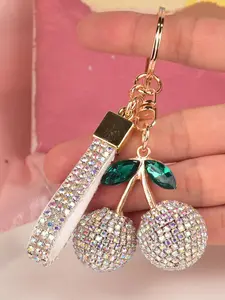 Unique Fruit Theme Rhinestone Keychain with Crystal Inlay, Aesthetic Keychain, Handmade Elegant Gift for All Seasons, Multi-Color Buckle for Bags and Keys, Bag Charm Keychain