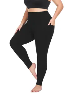 Plus Size Solid Basic High Waist Pocket Slim Sports Leggings, Casual Comfy High Stretch Skin-friendly Skinny Pants for Women, Women's Bottoms for All Seasons