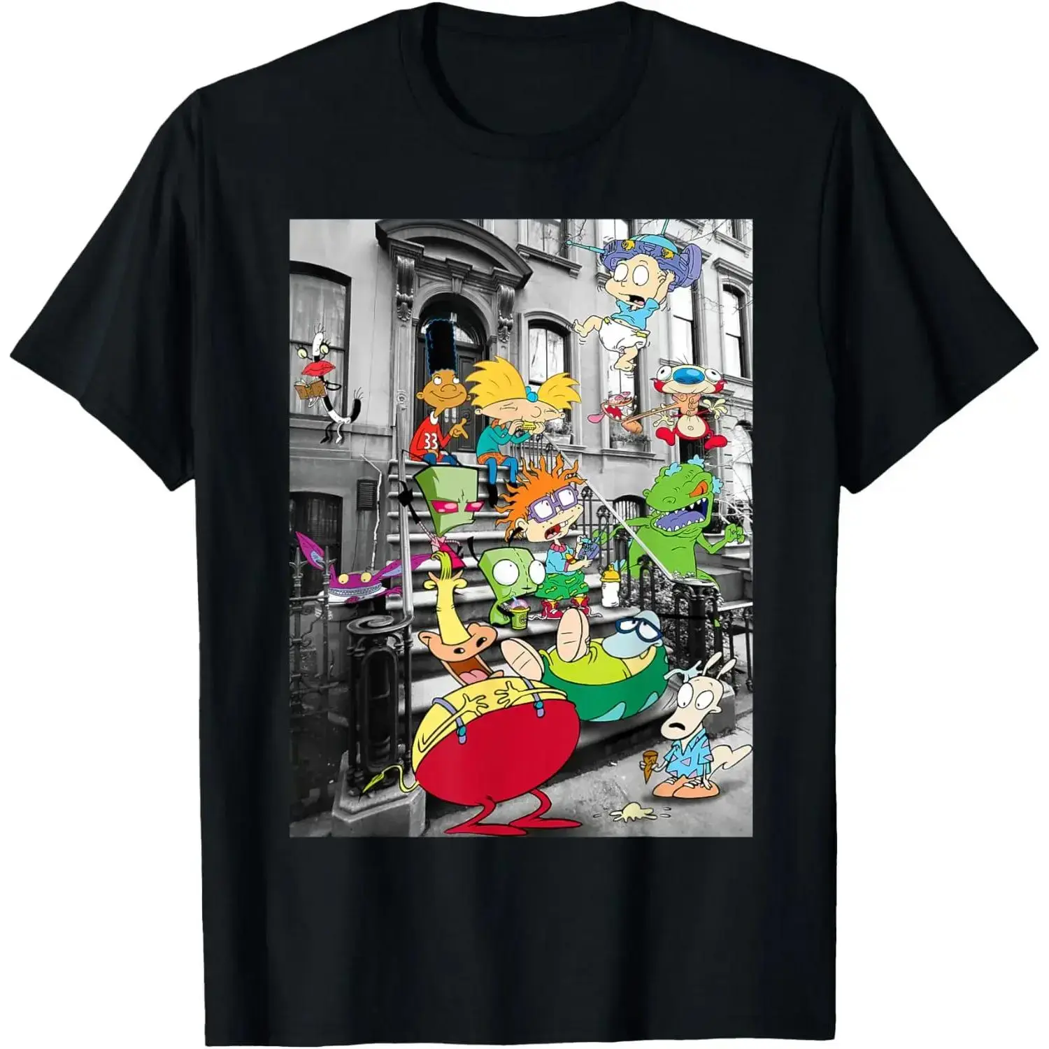 [Ssummer outfits]Nickelodeon Classic Nicktoons Hanging On Stoop T-Shirt Shortsleeve Casual Vintage Skull In Utero Graphic Tee Men's Double-Sided Eat Sleep Goon Repeat Grunge Album Cotton Say You Swear spectacular Retro Western Hoodie with 67 Rifle, Tops