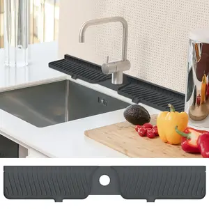 30-Inch Silicone Sink Splash Guard, Faucet Handle Drip Tray, Longer Kitchen & Bathroom Countertop Drain Mat, Anti-Splash Water Collection Pad, Suitable for Kitchen and Bathroom, Classic Style, Single-Hole Deck Mount, Copper Valve Core, Brushed Finish,