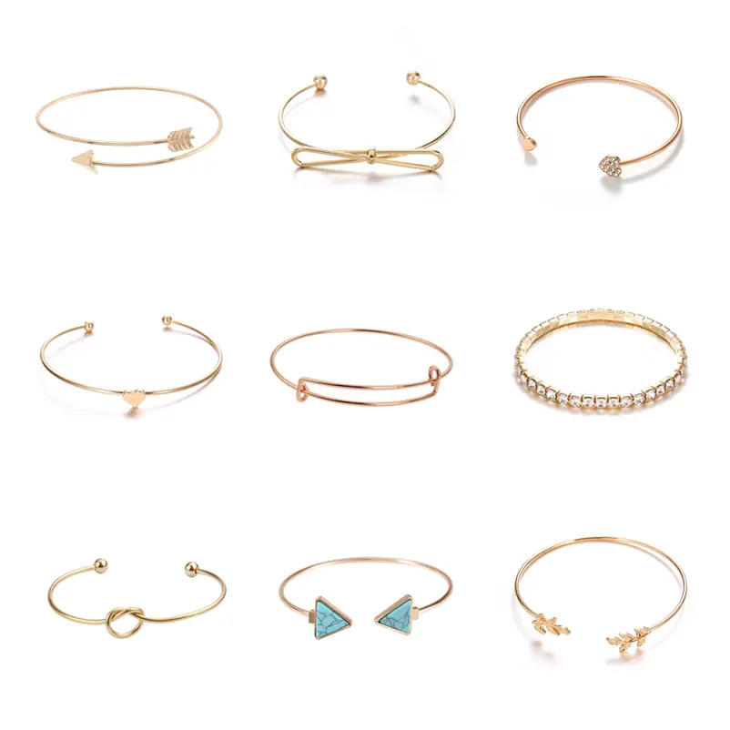 New Fashion Vintage Leaf Heart Bow Arrow Open Cuff Bracelets Bangles For Women Jewelry Gypsy Adjustable Bangles Bijoux