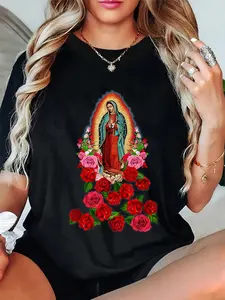100% Cotton Virgin Mary Our Lady Of Guadalupe Catholic Saint T-Shirt