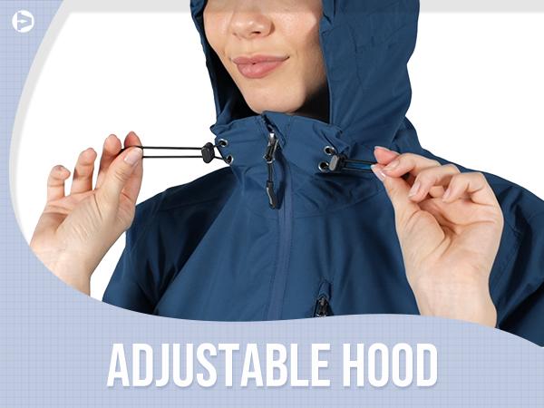 Outdoor Ventures Women's Packable Casual Polyester Long Sleeve Sporty Chic Waterproof Hooded Rain Jacket for Female Cycling