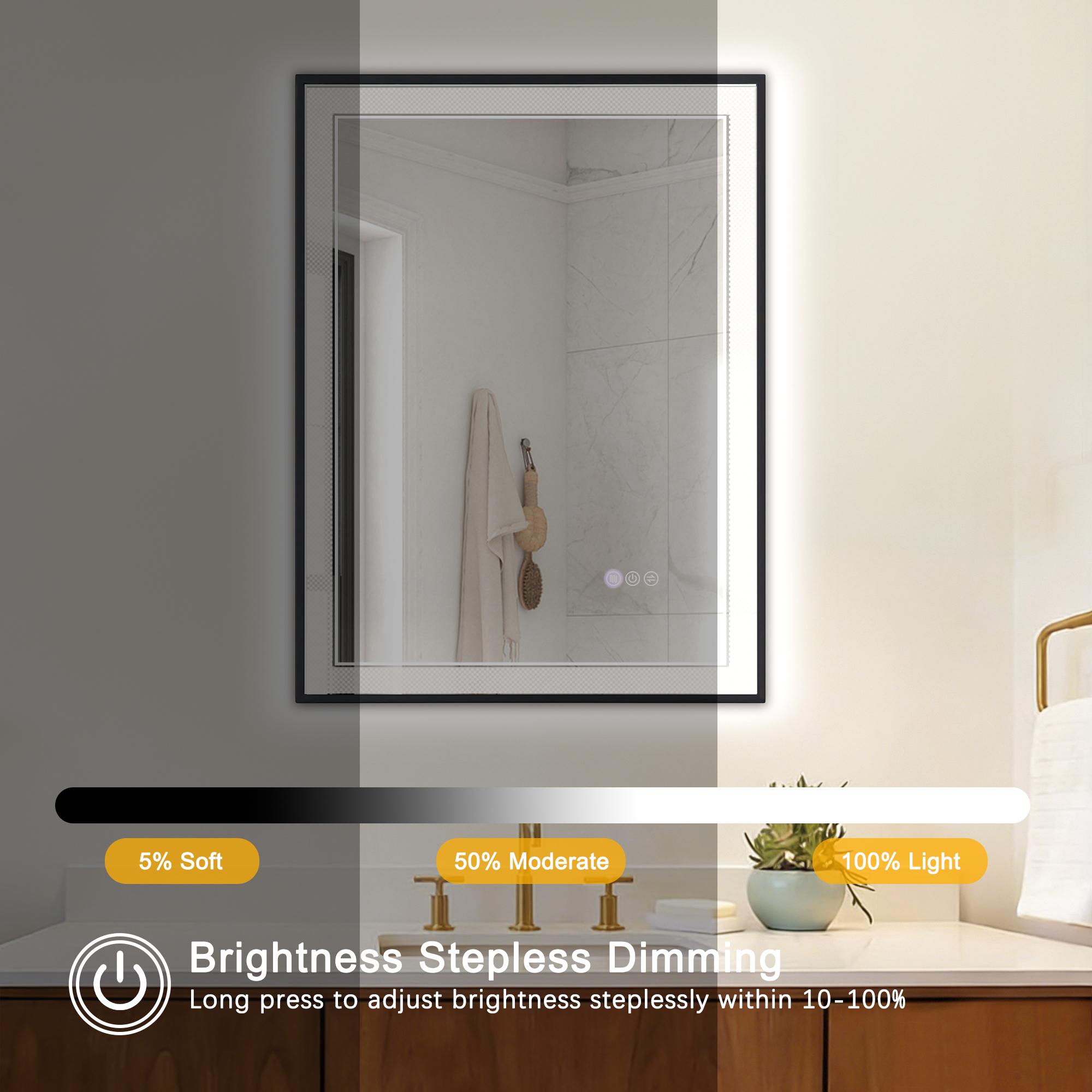 Adjustable LED Bathroom Mirror 3 Color Temperature 3500K/4500K/6500K Dimmable Shatterproof Wall Mounted Vanity Mirror 24x32/24x36/32x40 Inch for Bathroom Renovation