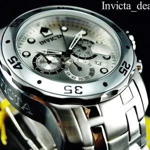 Invicta Men's 48mm Pro Diver Scuba Chronograph Silver Tone Silver Dial Stainless Steel Watch