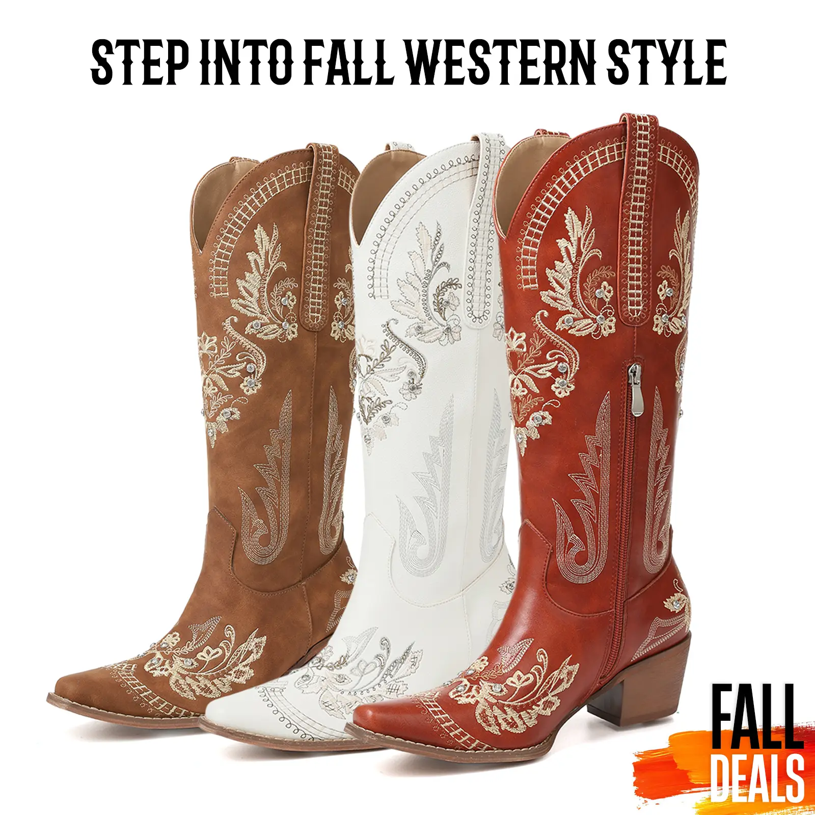 CELNEPHO Cowgirl Boots for Women Knee High Vintage Embroidered Western Classic Cowboy Boots Side Zipper Stylish Tall Pull On Riding Boots Perfect Gift