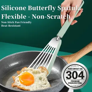 Food Grade Silicone Butterfly Spatula Heat Resistant Non Stick Pan Turner for Frying Fish Pancakes Stir Fry Kitchen Cooking Accessories Tool- RR