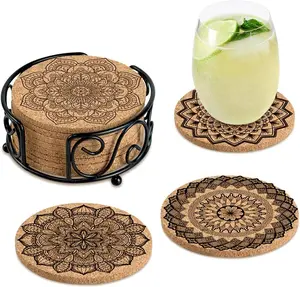 Absorbent Cork Drink hand placemats Coasters with Holder, Coasters for Drinks, Housewarming Gifts for New Home, Living Room Decor Tableware