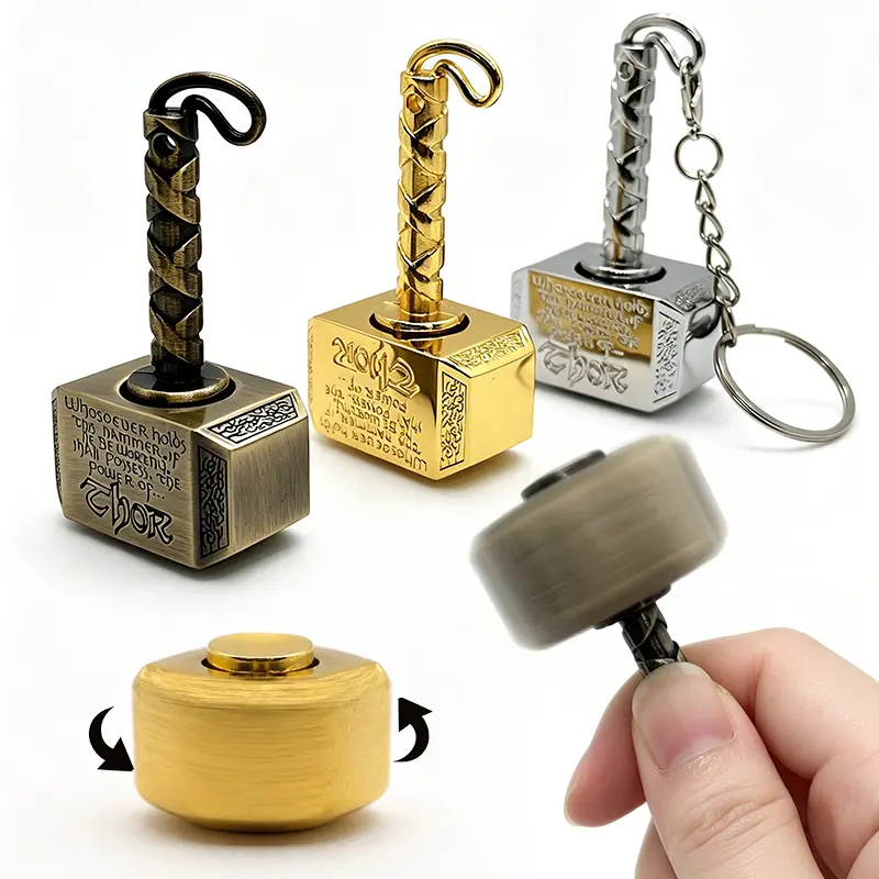 Solid Metal Hammer Fidget Keychain, Mjolnir Spinner with Clicky ASMR Sound for Stress Relief, Pocket EDC Toy for Adults & Teens