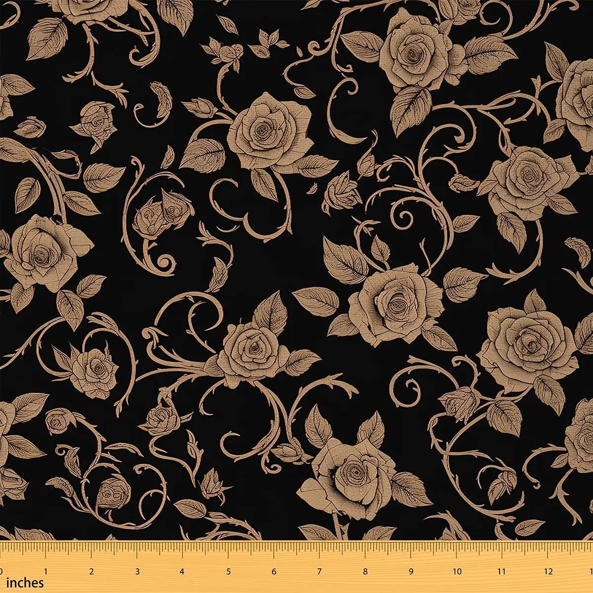 Flower Upholstery Fabric for Chairs,Vintage Flower Fabric by The Yard,Botanical Floral Printed Waterproof Fabric,Black and Gold Reupholstery Fabric, Home Decor, Floral Design