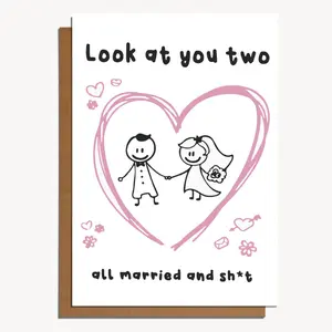 Congratulations Wedding Card, Heart Design Greeting Card with Stick Figures, Fun and Unique Greeting Card for Wedding Day