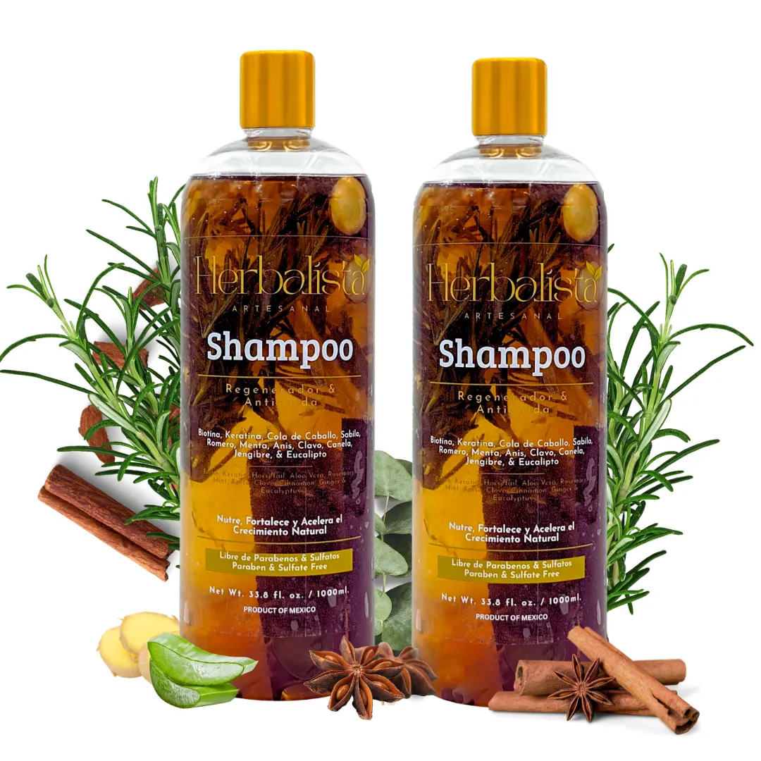 2 Bottles Herbalista Viral Herbal Shampoo 1000 ml (33 fl oz) Each, Disc Top, With Real Pieces of Rosemary, Cinnamon, Anise, Clove, Aloe, Ginger & Eucalyptus, Fortalece Regenera Acelera Crecimiento, 100% Natural & Handcrafted Hair Care Duo