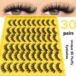 30 Pairs Of 3D Fluffy Artificial Mink Synthetic Eyelashes Slim False Eyelashes Thick False Eyelashes Curling False Eyelashes 3D Natural False Eyelashes Suitable For Holiday Parties False Eyelashes Cat Eye Lashes For Cosplay Manga Various Occasions