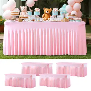Classic 4-Pack Stretchy Spandex Table Covers, Elegant Elastic Pleated Wrinkle-Free Washable Rectangle Covers for 4/6/8ft Tables, Party Decor for Weddings & Holiday Events tiktokshopspringglowup