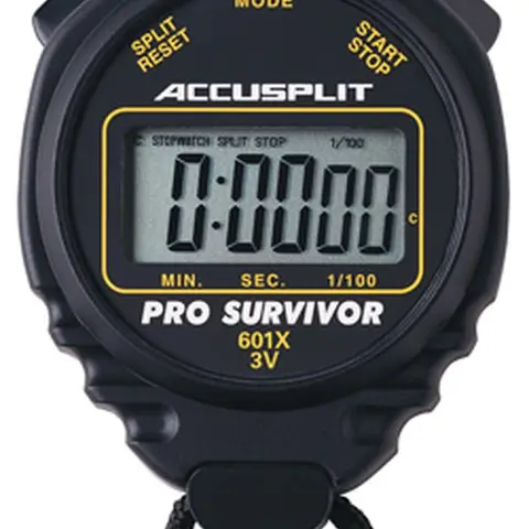 Accusplit A601XBK Pro Survivor Unisex Digital LCD Precision Electronic Multifunctional Stopwatch Timer - Polycarbonate Build, Water Resistant, Date Function, Alarm, 1.5-Year Battery Life, Anti-Drop, Event Timing, 5-Year Warranty, Track Sports, Time Of Day