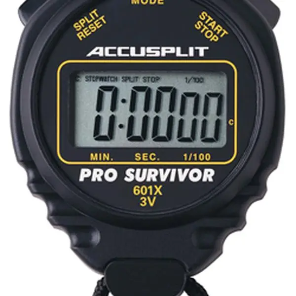 Accusplit A601XBK Pro Survivor Unisex Digital LCD Precision Electronic Multifunctional Stopwatch Timer - Polycarbonate Build, Water Resistant, Date Function, Alarm, 1.5-Year Battery Life, Anti-Drop, Event Timing, 5-Year Warranty, Track Sports, Time Of Day