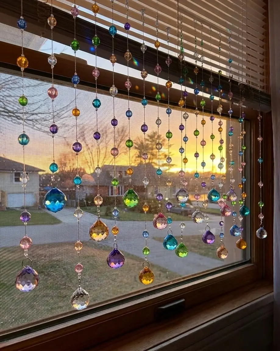 Crystal Beaded Curtain, 20 Strands Acrylic Multicolor String Beads for Doorways and Windows, String Room Divider