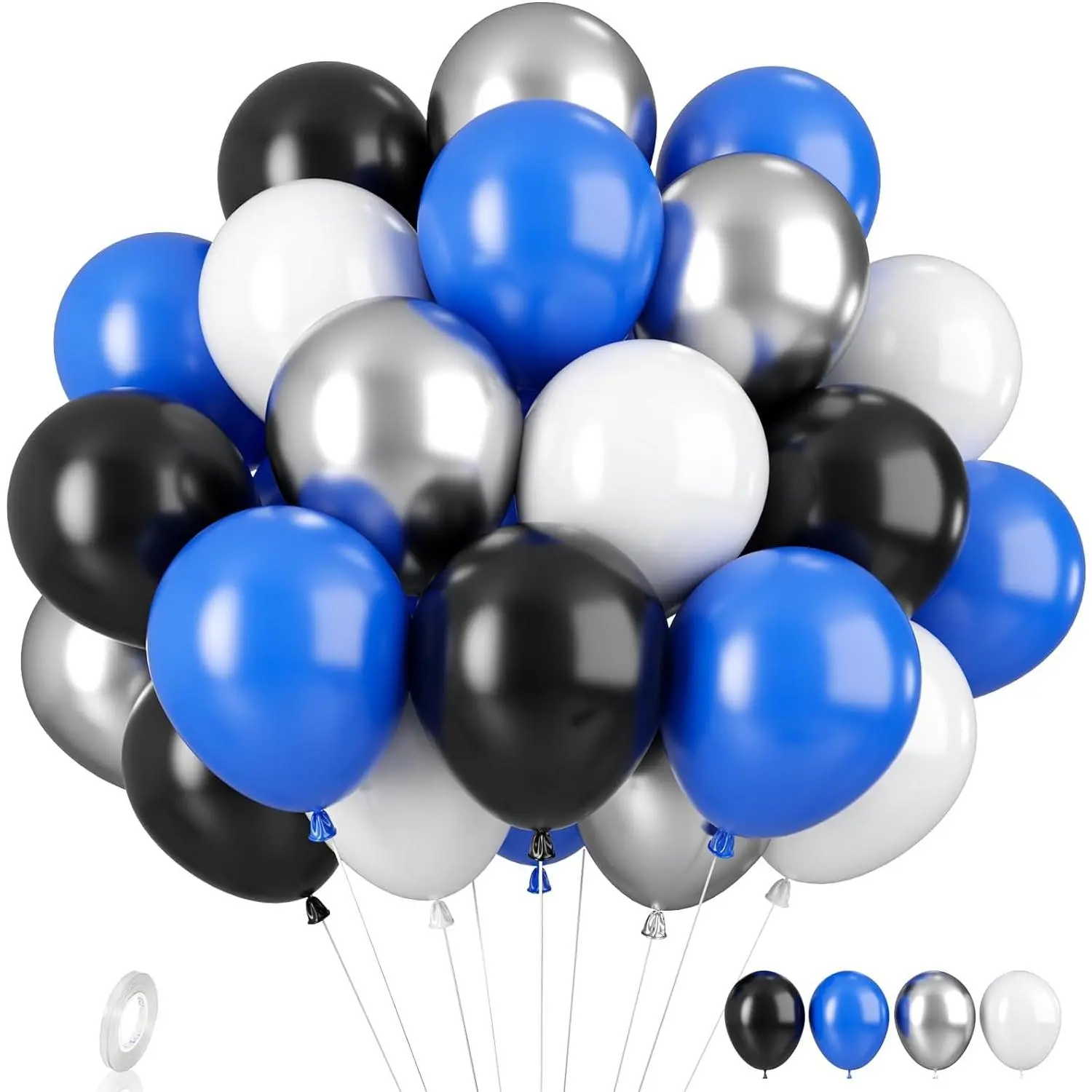 35pcs Metallic Latex Balloon Set - Dark Blue, Black, Silver & Silver Confetti Balloons for Boys' Birthday, Wedding Decor, Festive & Party Supplies