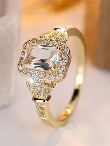 White zirconia oval stone beautiful flower ring sets for women vintage gold color engagement bands wedding jewelry set versatile gifts Cubic Zirconia Rings