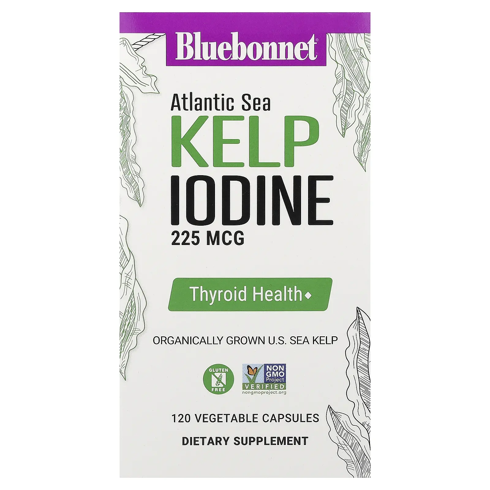 Bluebonnet Nutrition Atlantic Sea Kelp Iodine, 225 mcg, 120 Vegetable Capsules