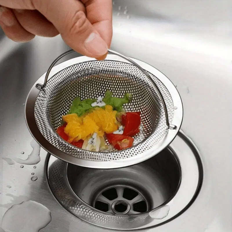 Stainless Steel Sink Strainer with Handle, Rust-Resistant Mesh Design, Ideal for Kitchen and Bathroom Sinks, Kitchen Sink Accessories, Prevents Clogs, Dries Fruits and Vegetables, 2pcs