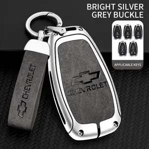 Zinc Alloy Leather Car Key Cover / Protector for Chevrolet Models including Aveo, Bolt, Onix, Cruze, Spark, Cavalier, Colorado, Lacetti, Traverse, Silverado, Tracker Keychain