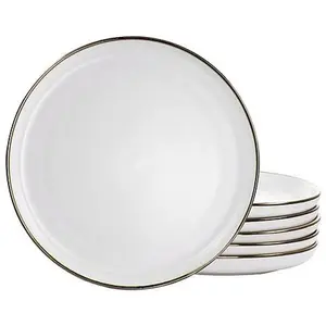 Elama Arthur 6Pc Stoneware Dinner Plate Set, Matte White with Gold Rim