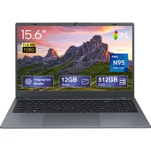 15.6" Multitasking Laptop for Professionals Intel N95 4-Core 12GB RAM 512GB SSD FHD IPS 300 Nit Display PD 3.0 Fast Charge Fingerprint Reader All Day Productivity for Remote Work & Business