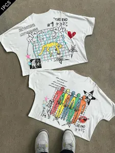 Men's Batwing Sleeve Round Neck T-Shirt, Fun Graffiti Print, Loose Fit, Summer Street Style, Casual Daily Wear, Perfect Gift for Boyfriend