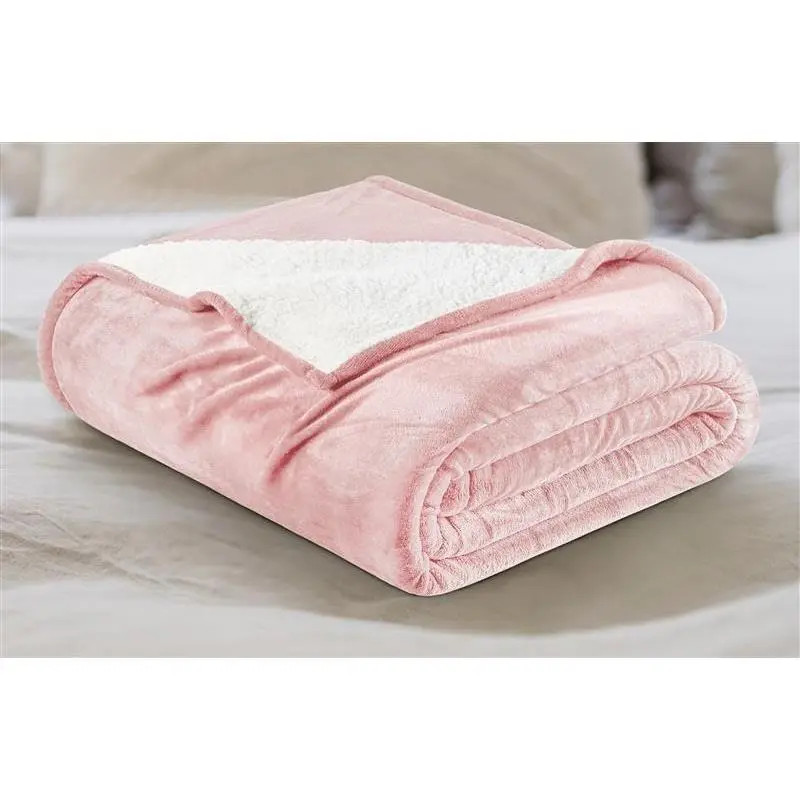 Luxurious Double-Sided Sherpa Blanket - King Size (Pink, 90x102 in), Durable Flannel Front, Solid Pattern, Lightweight Plush for Bedroom, Camps, Fun Filled Picnics, Reversible, Modern