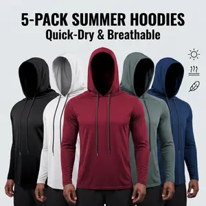 Ultimate 5-Pack Value Men's Dry Fit Long Sleeve Hoodies Lightweight Athletic Running Shirts with Face Mask for Sun Protection
