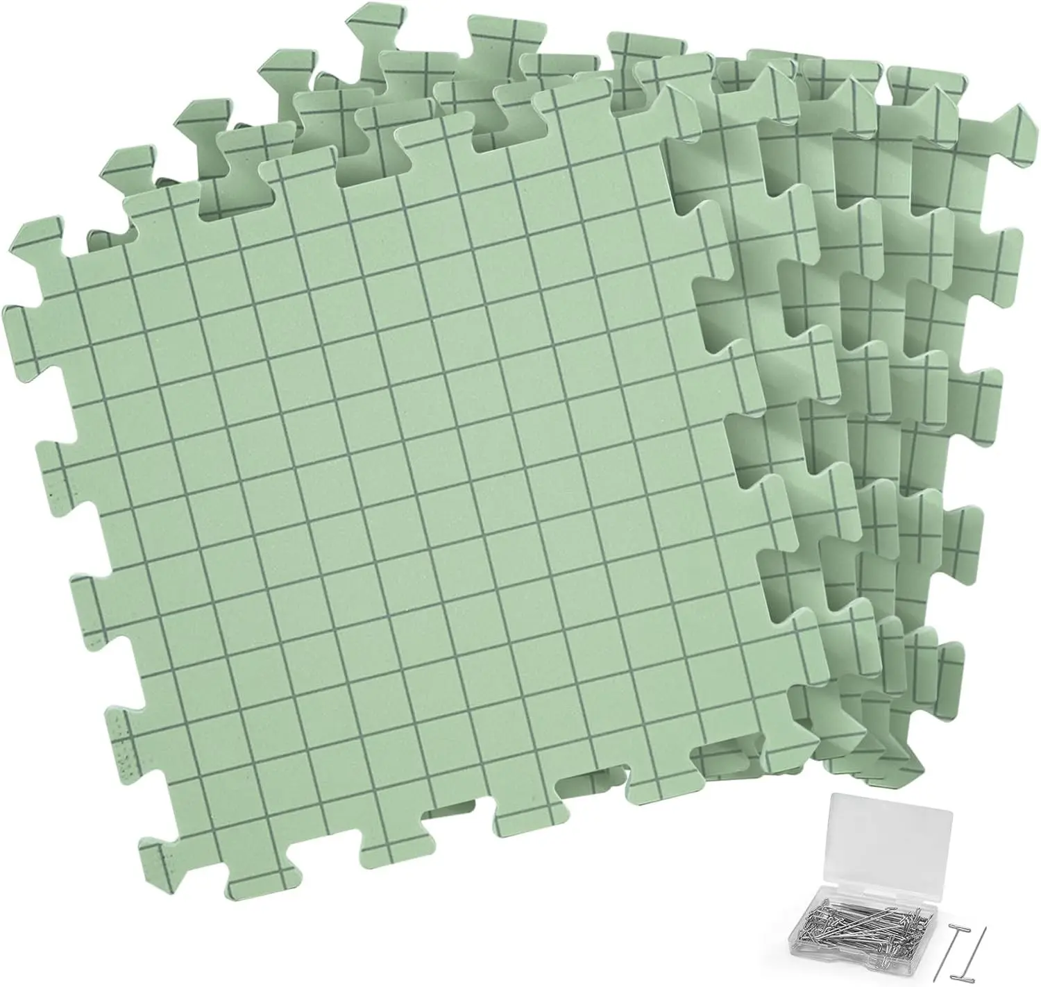 CraftyManor 5 PCS Blocking Mats for Knitting & Crochet Projects, Crochet Blocking Mat with 50 T- Pins, Knitting Board and Pins (Green 5PCS) Gift